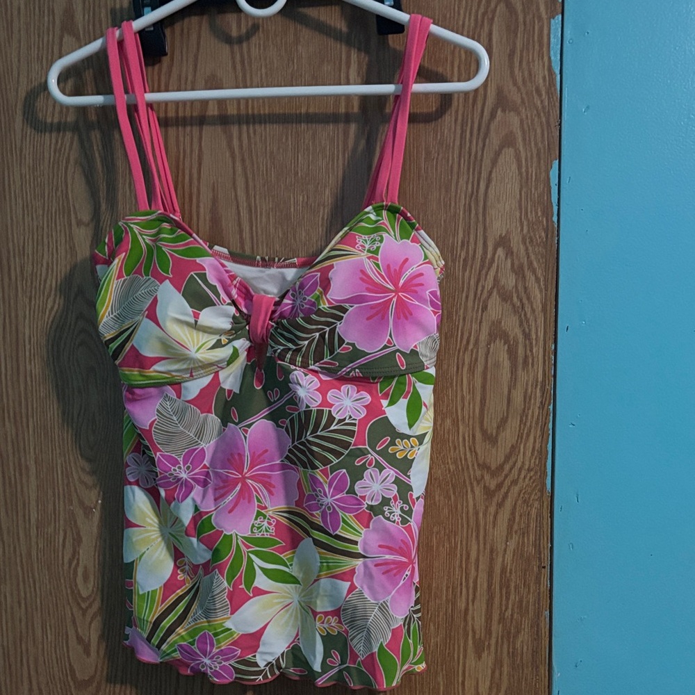 Floral Pink and Green Tank bathing suits